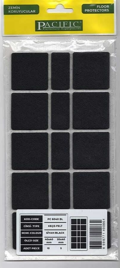 Pacific 6040 Bl Yapışkanlı Keçe 40 mm x 40 mm Siyah