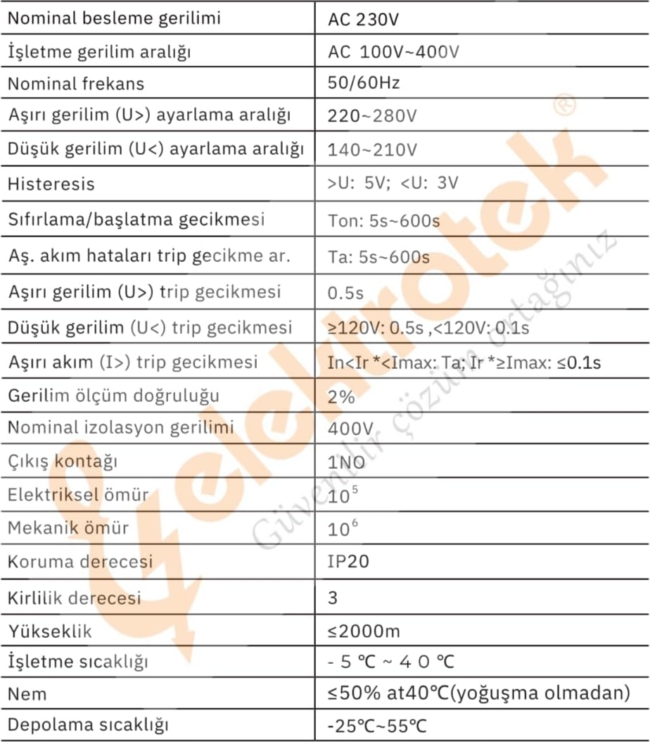 ETK-M1 Monofaze Gerilim ve Akım Koruyucu Röle 63A - CE Sertifikalıdır - 5 Yıl Garantili