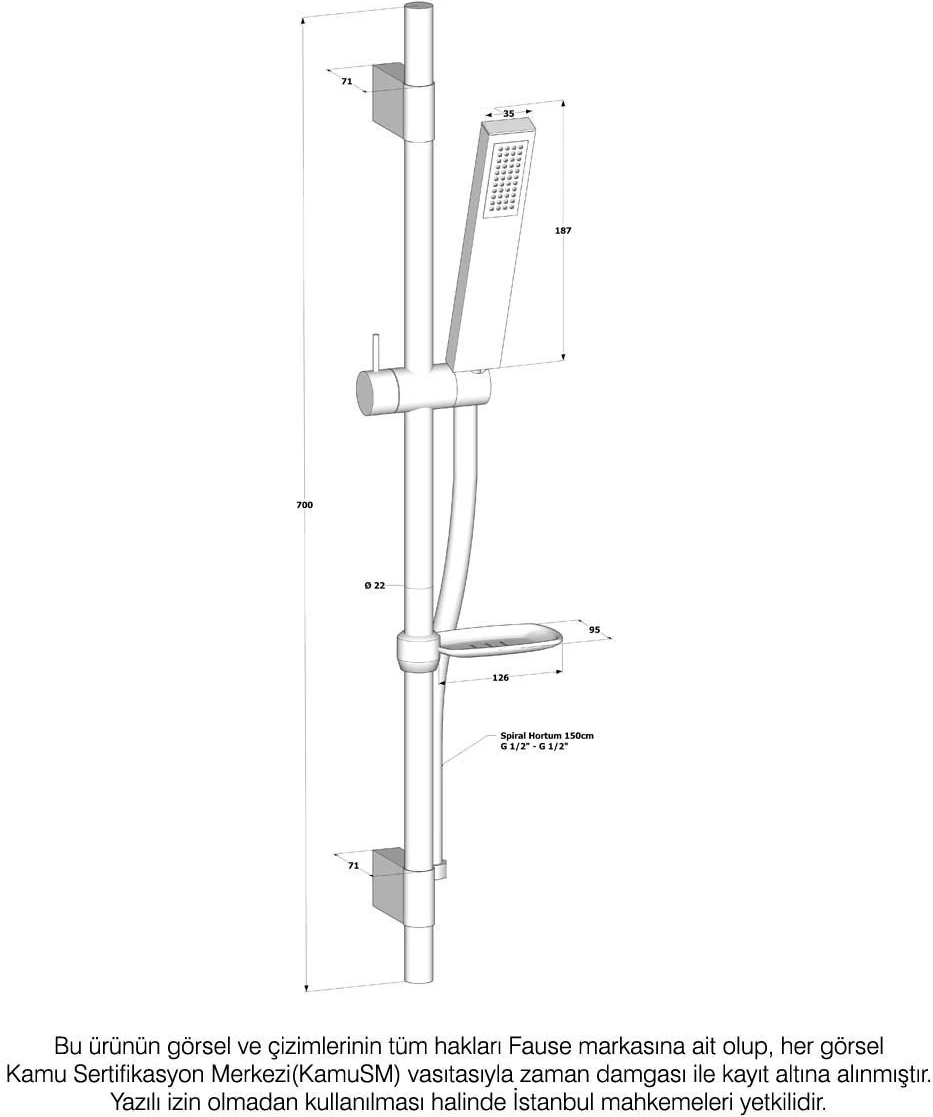 Sürgülü Duş Seti Pirinç Başlık Siyah KSS102-B