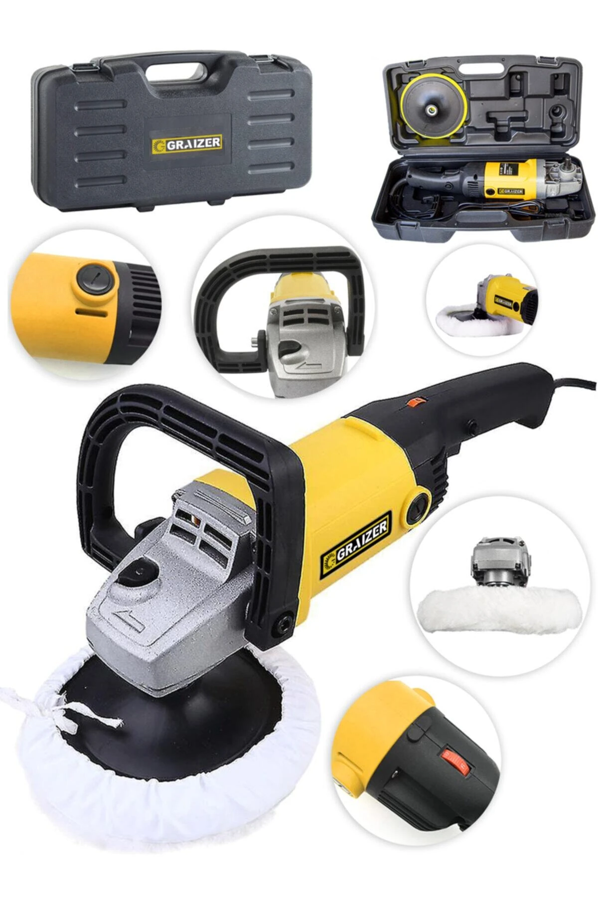 Alman 4200 Watt Bakir Sargili 6 Kademe Devirli Polisaj Makinasi Zımpara Pasta Cila Makinesi Çantasiz