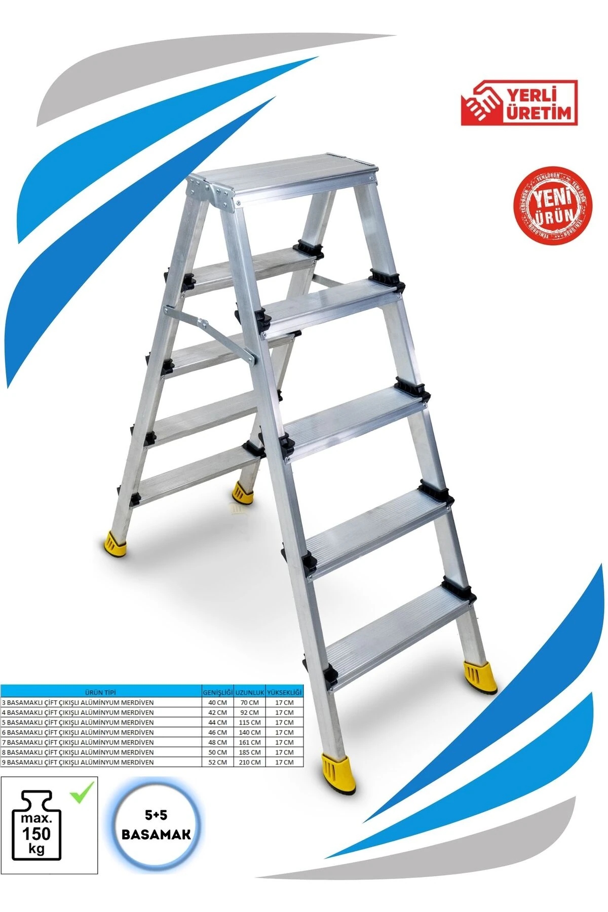 5+5 Gold Alüminyum Çift Çıkışlı Merdiven