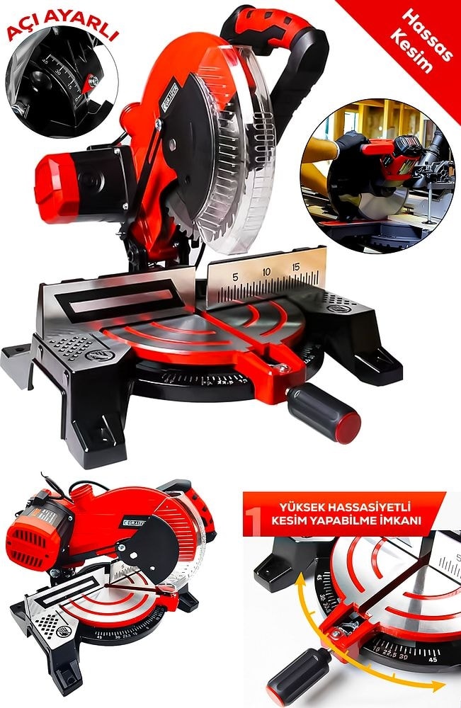 Maxstar Gönye Kesme Makinesi 49X37X40 cm Sağ-Sol 45 Derece Keser Açı Ayarlı 255X25.4X2.8X40T