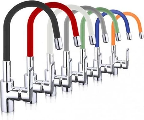 Esnek Kıvrılabilir Renkli Silikon Oynar Başlıklı Musluk Bataryası Başlığı Kubar