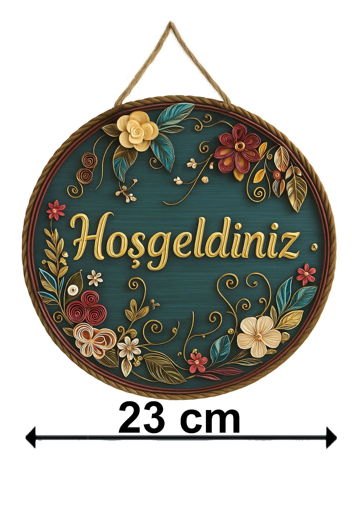 Kapı Süsü Ahşap MDF "Hoş geldiniz" Yazılı - Çiçek Desenli - UV Baskılı