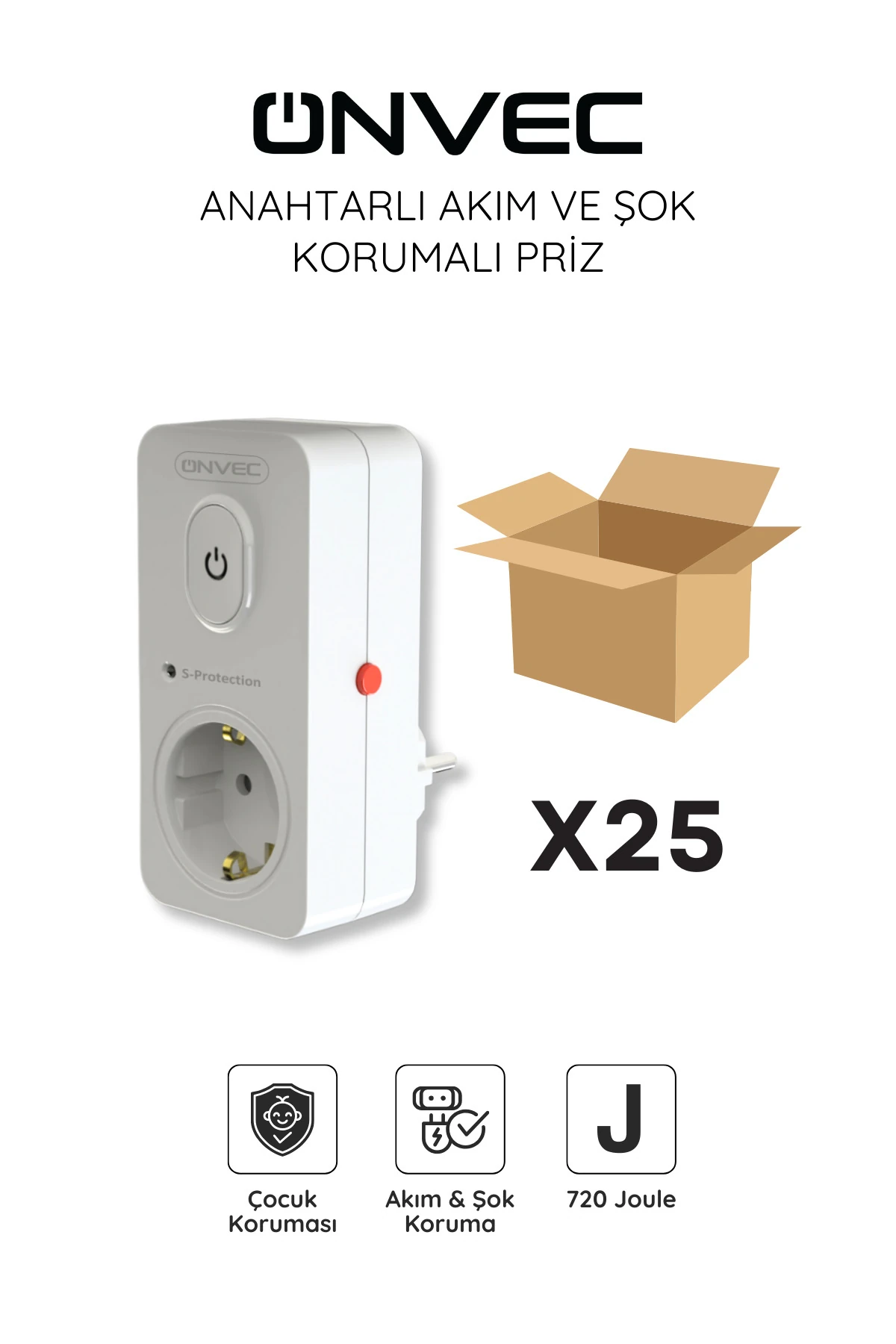 Basic Anahtarlı Akım Ve Şok Korumalı Priz 720 Joule 25 Adet