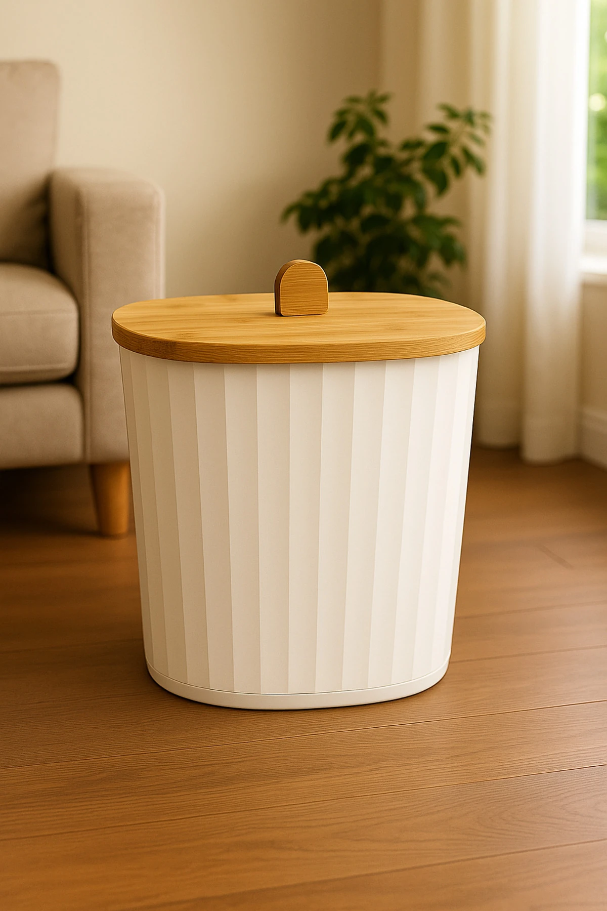 Bambu Kapaklı 15 LT Çöp Kovası – Doğal ve Şık Mutfak Çöp Kovası