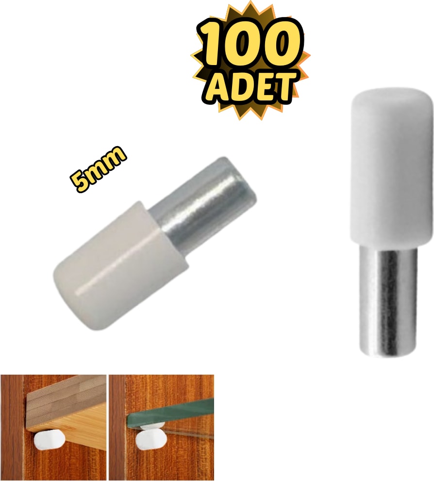 Plastik Başlı Metal Raf Pimi 5 mm Paslanmaz 100’LÜ