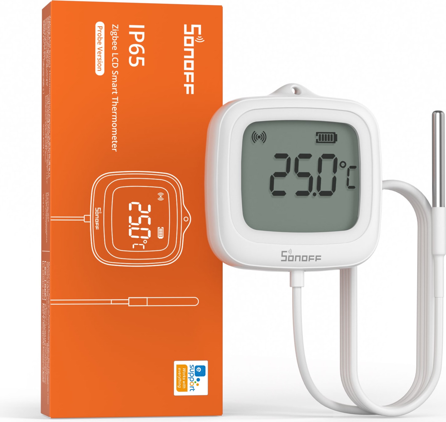 SNZB-02LD Zigbee IP65 LCD Ekranlı Problu Akıllı Sıcaklık Sensörü