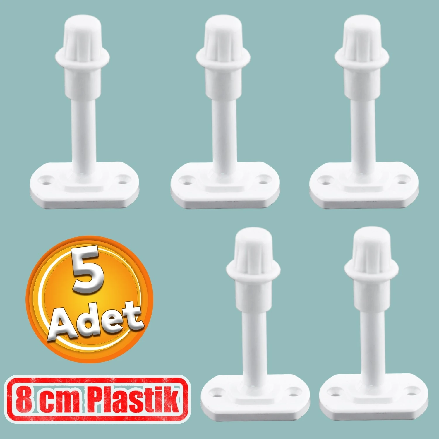 5 Adet Mobilya Kapı Arkası Kolu Stoperi Tamponu Plastik Beyaz 8 cm Stopu Durdurucusu Tutucu Tutacağı