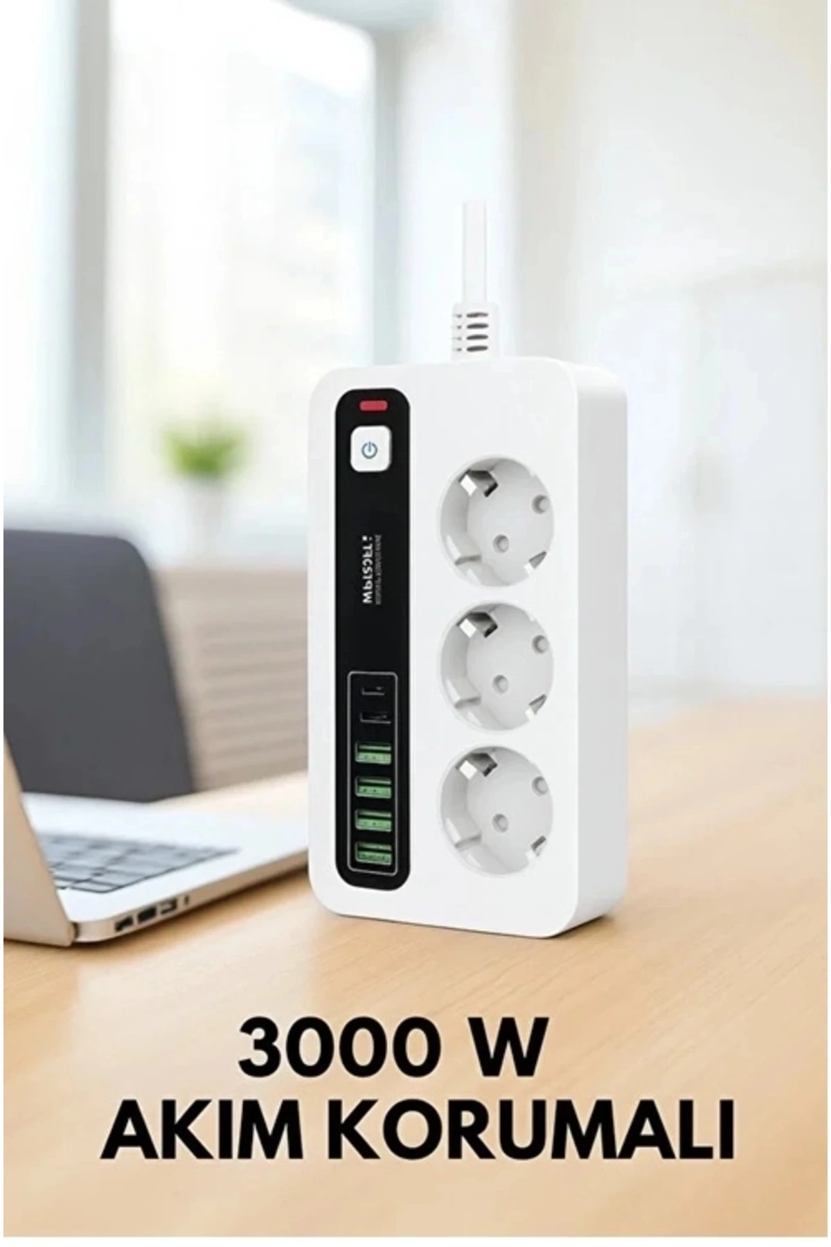 Art P10 3X Priz 3000W Akım Korumalı 4X Usb 2X Type-C Girişli Çoklu Priz Lab