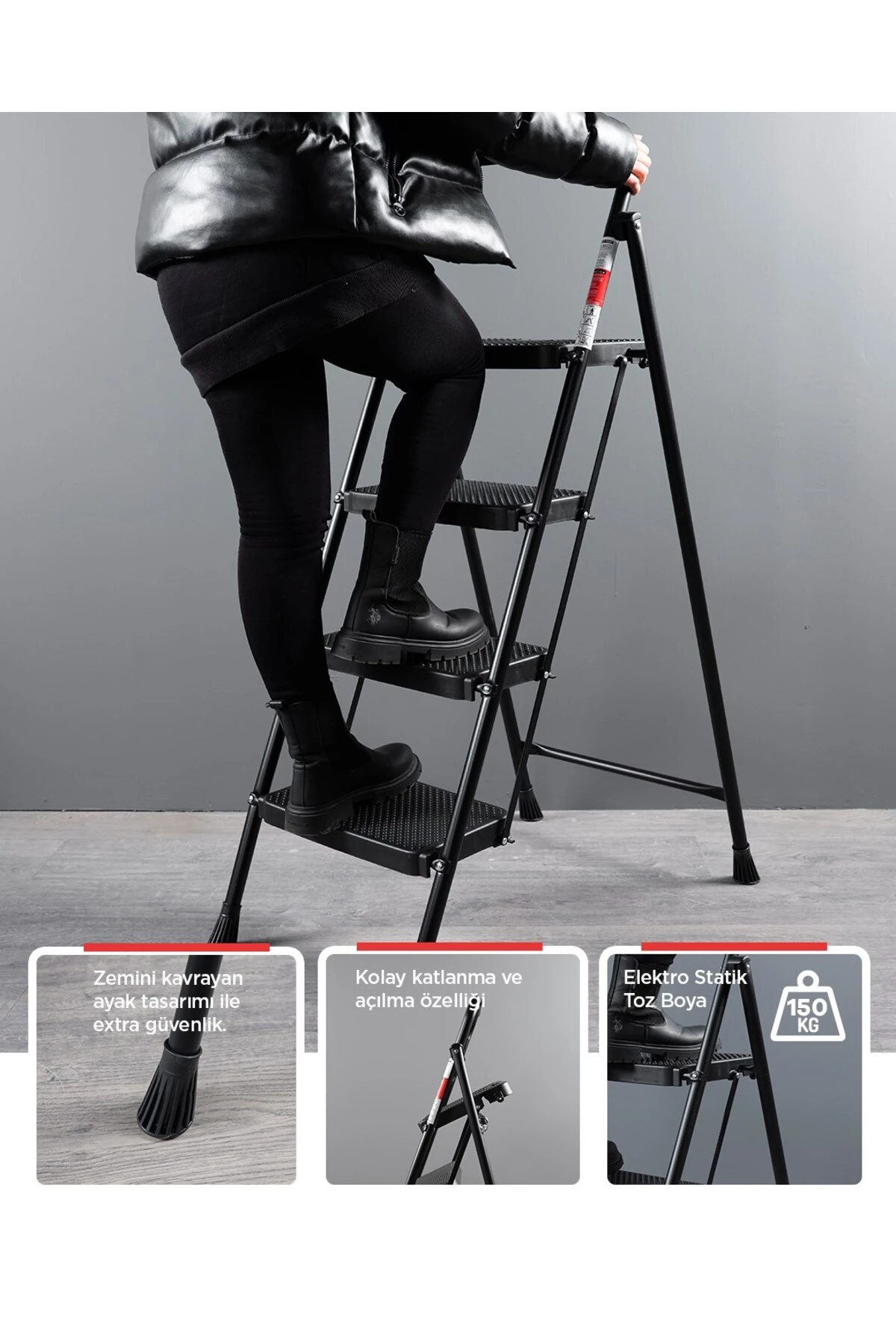 5 Basamak Siyah Merdiven Geniş Basamaklı EUROTOWER, ET5