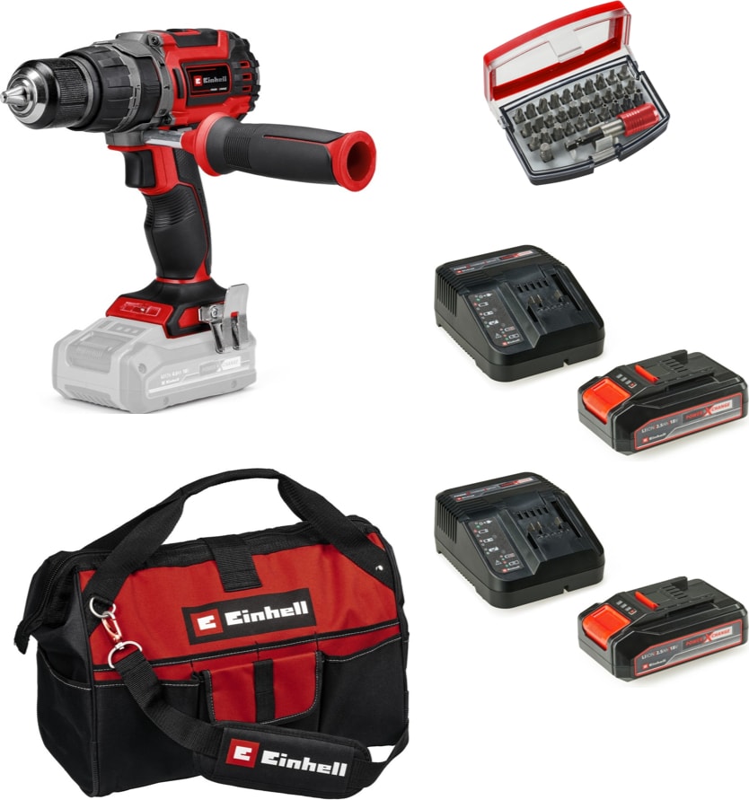 EİNHELL Tp-Cd 18/60 Li-I Bl Solo Darbeli Akülü Vidalama + 2 x 2.5 Ah Akü ve 32 Parça Bits Uç Seti (45/29 Kumaş Çanta)