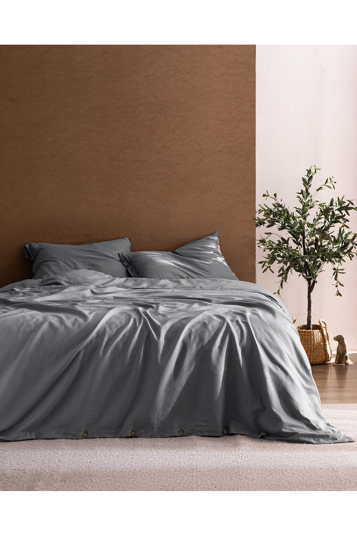 Songe King Size %100 Pamuk Chambre Nevresim Takımı - Açık Gri