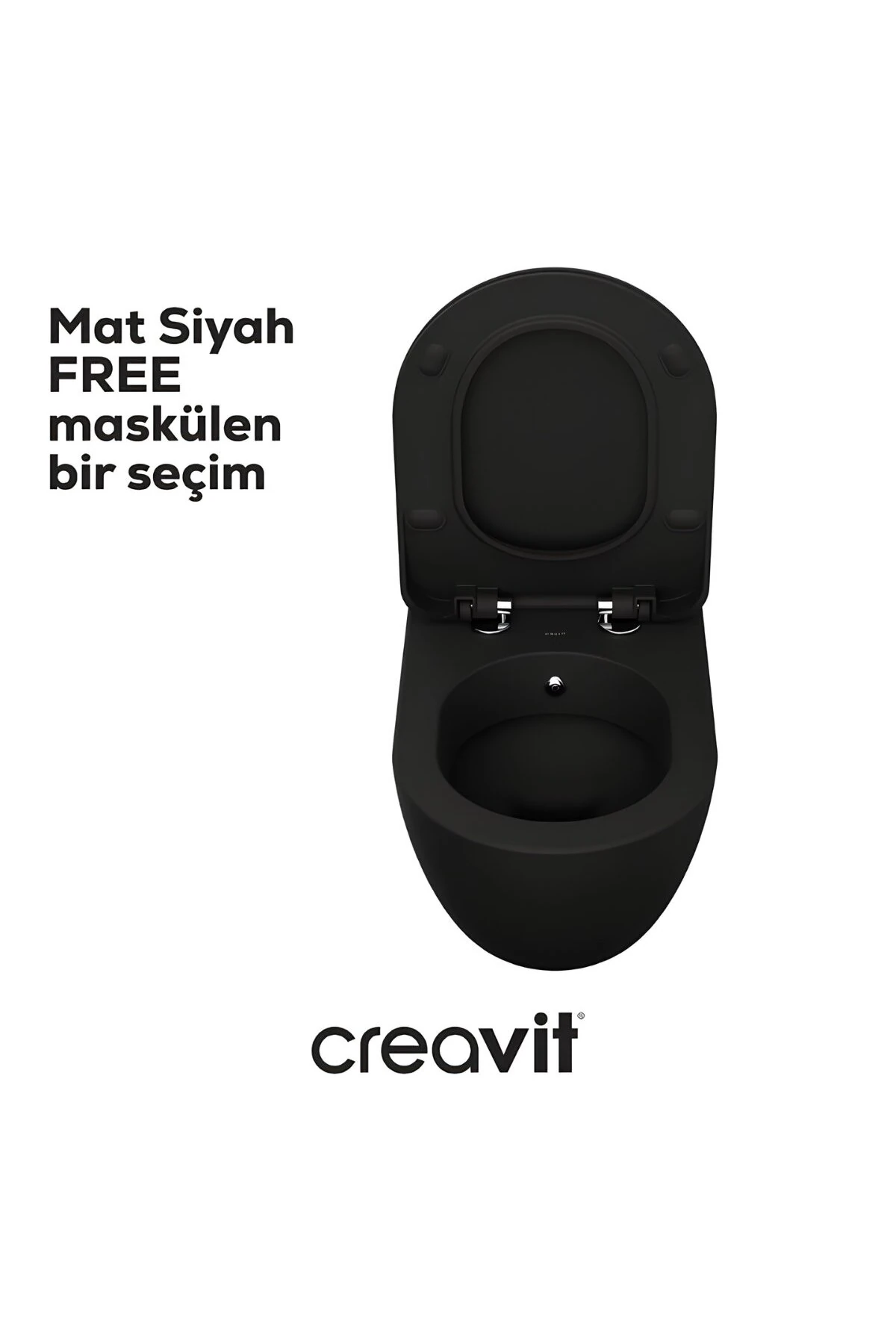 Free Mat Siyah Kanallı Asma Klozet FE320, Duck Duroplast Yavaş Kapak