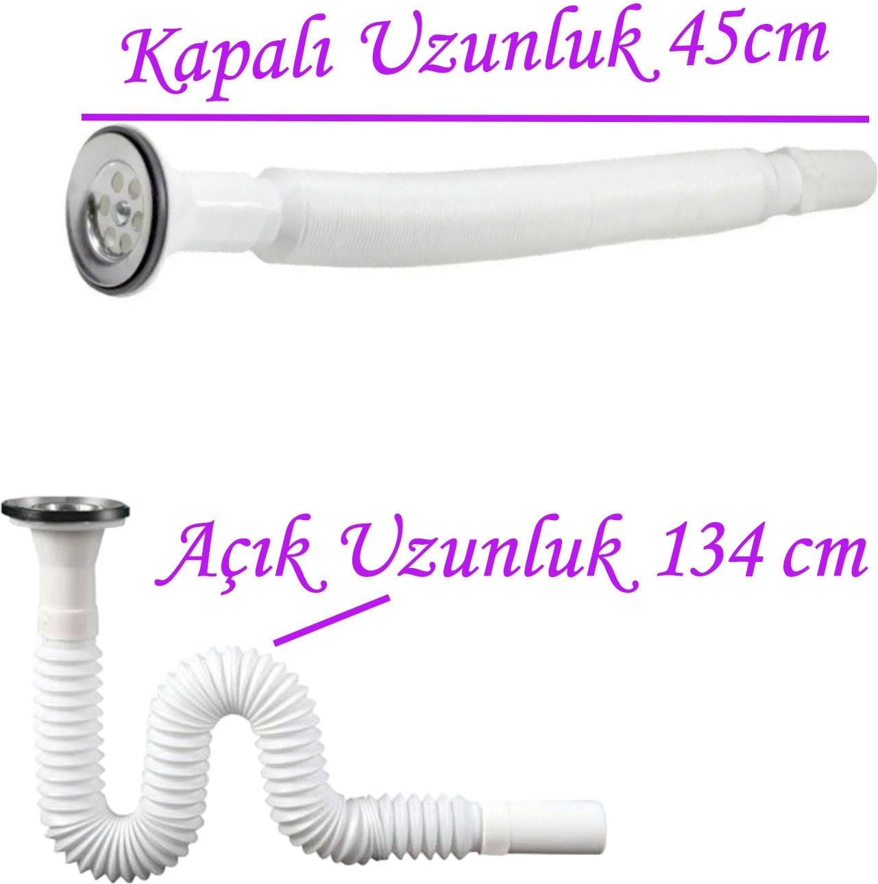 Körüklü Lavabo Hortumu Sifonu Pis Su Gider Borusu 45-134 cm