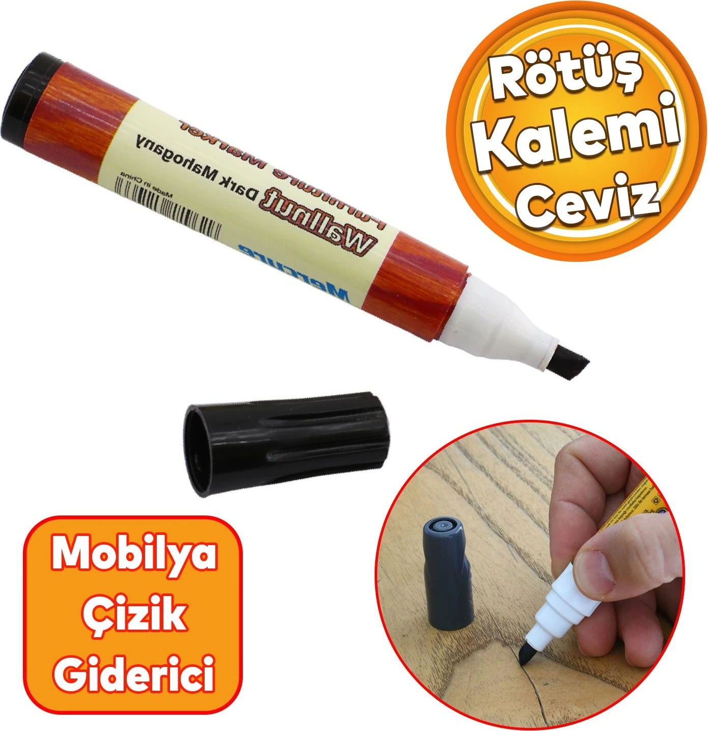 Mobilya Rötuş Kalemi Ahşap Masa Sehpa Dolap Kalemi Çizik Giderici Çatlak Kapatıcı Kahverengi Ceviz