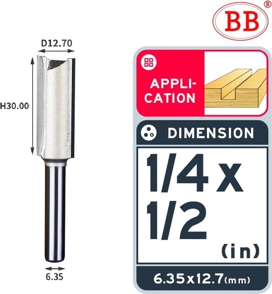 1-4x1-2 Bb Düz Bit 1/4 1/2 Ağaç Işleme Planya 1 2 Flüt Uzun Bıçak Yönlendirici Bit Aracı End Mill Kesici Yan Çalışma (Yurt Dışından)