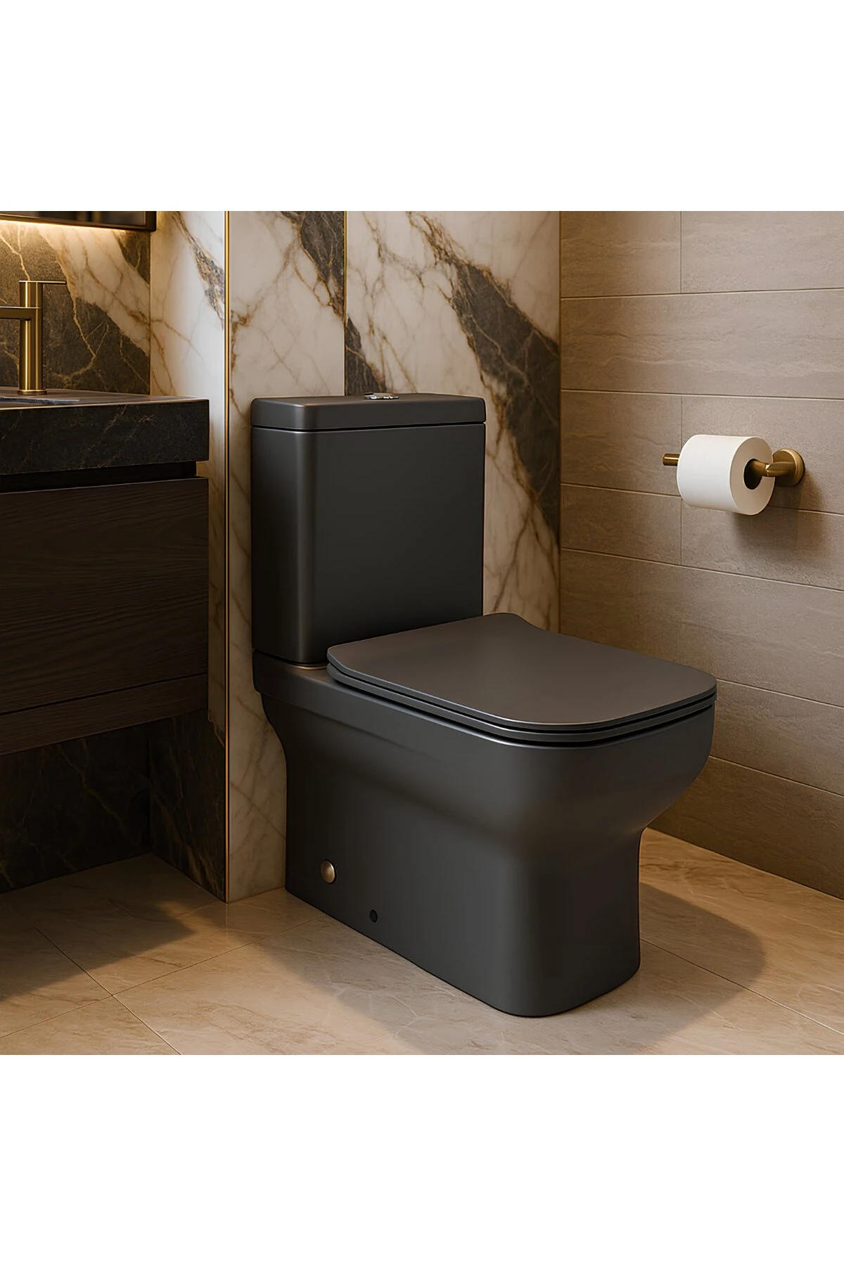 Bold Antrasit Kanalsız Duvara Sıfır Klozet Takımı A091030H, Bold Antrasit Duroplast Yavaş