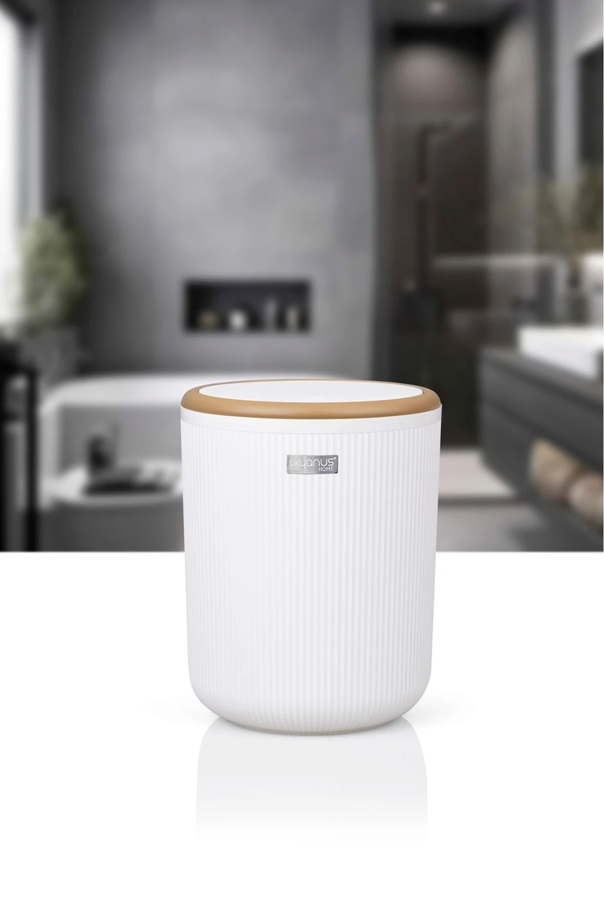 Linea Due Kırık Beyaz Çizgili Yuvarlak Çöp Kovası