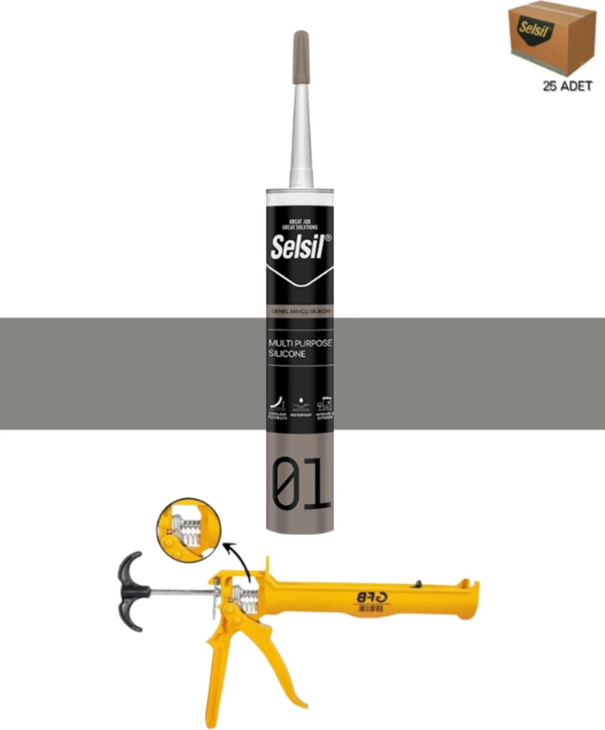 Ga Silikon 280 Gr. Alüminyum Gri (25 Adet),alüminyum Tabanca