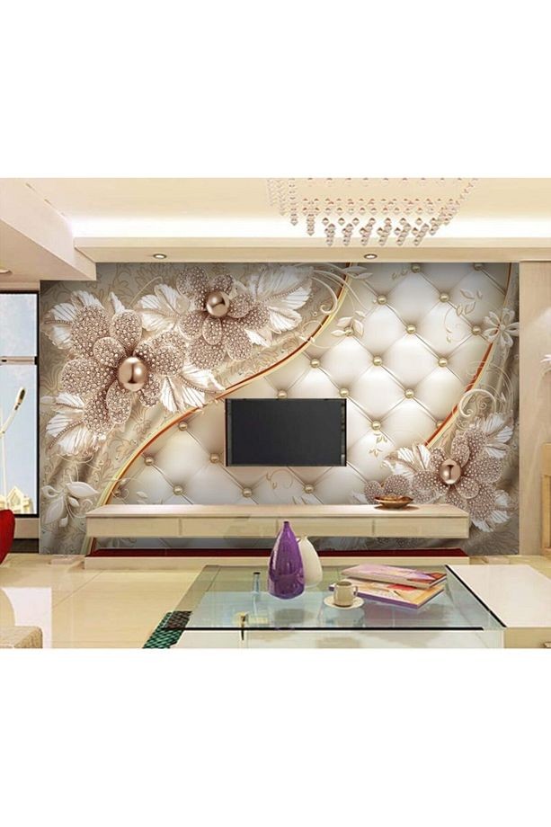 3d Parıltılı Çiçekler Tv Arkası Duvar Kağıdı