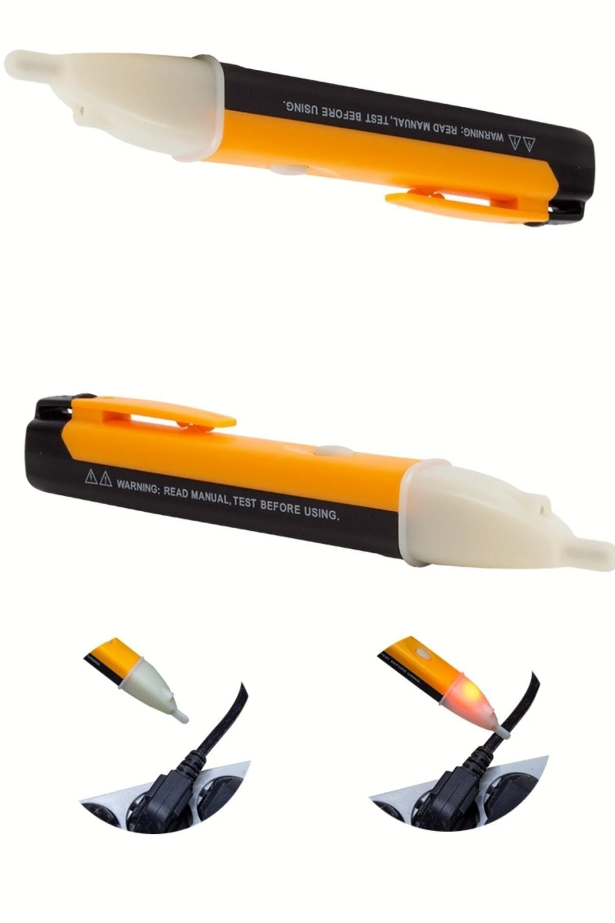 2 Adet Dedektörlü Temassız Işıklı Kablo Voltaj Test Elektrik Kaçak Dijital Kontrol Kalemi