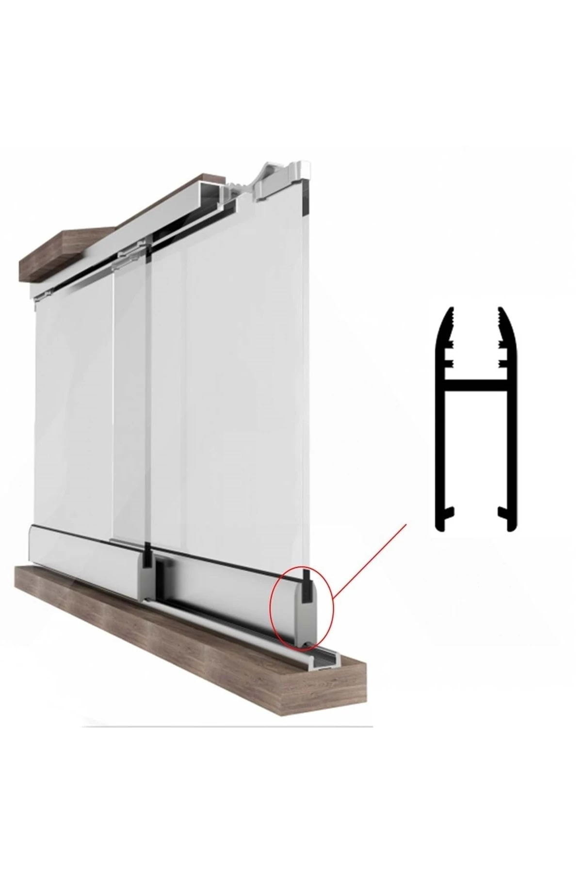 7700 Cam Sürgü Alüminyum Cam Tutucu 2 Mt