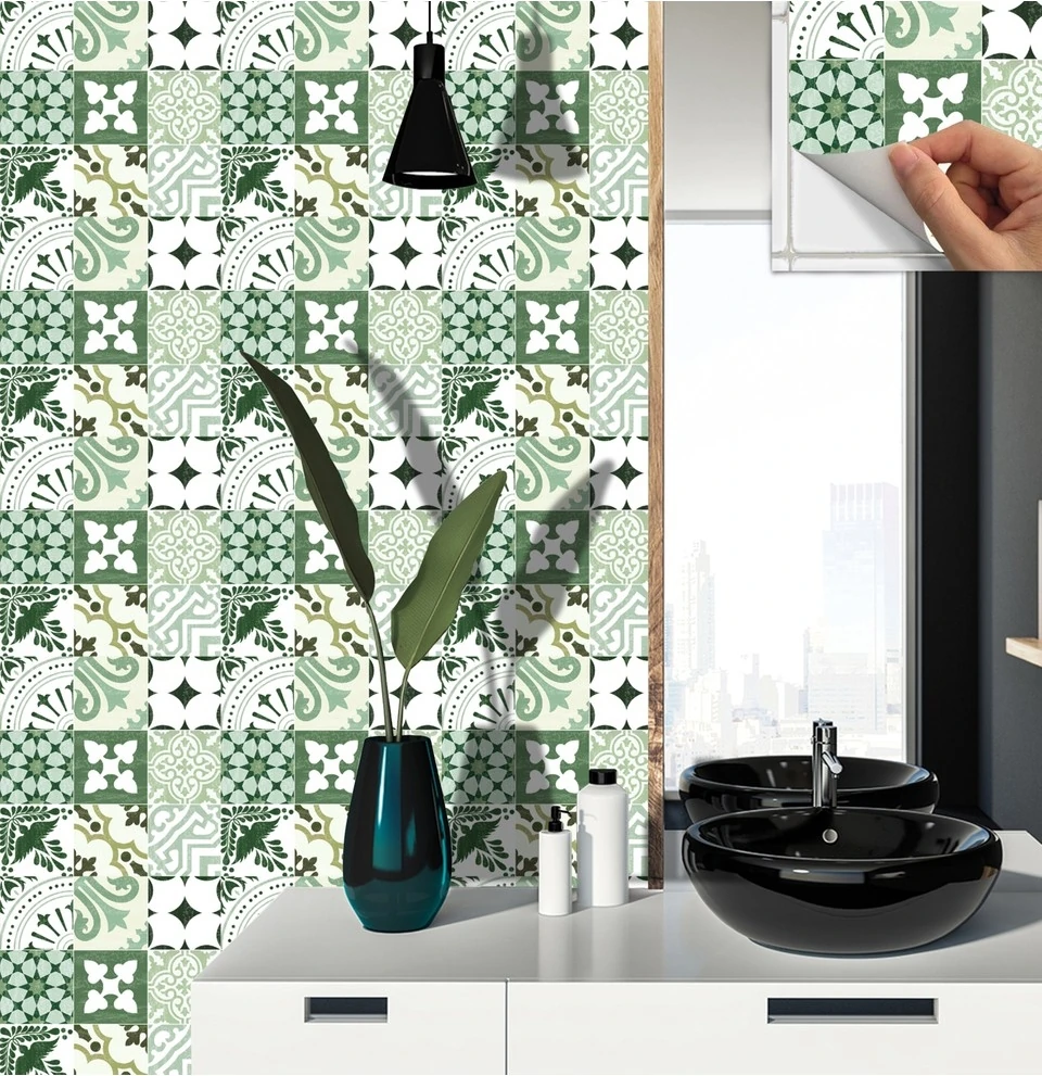 Kendinden Yapışkanlı Karma Yeşil Londra Desenli Pvc Karo 30X30 cm (33 Adet) 3 M2