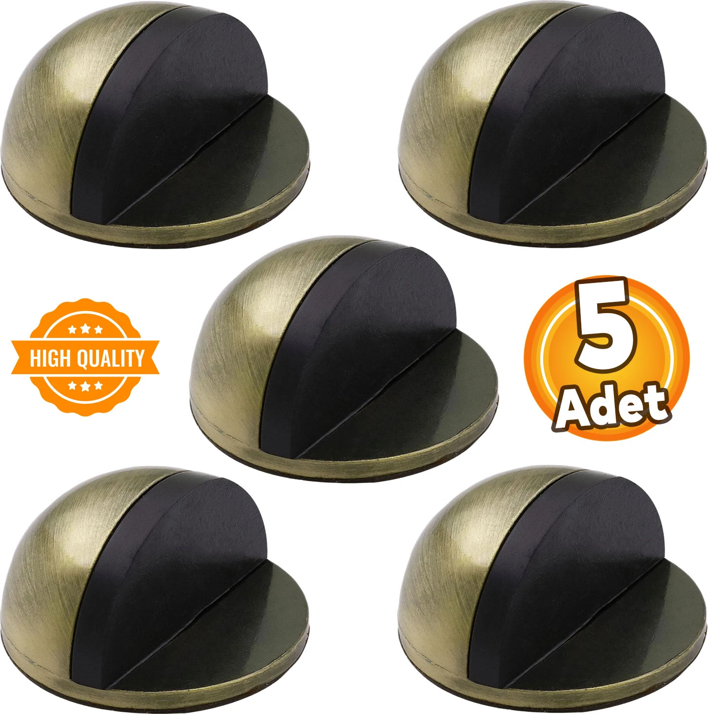 Yarımay Yapışkanlı Kapı Kolu Stoperi Tamponu Stop Metal Durdurucu Tutucu Tutacağı Antik Sarı 5 Adet