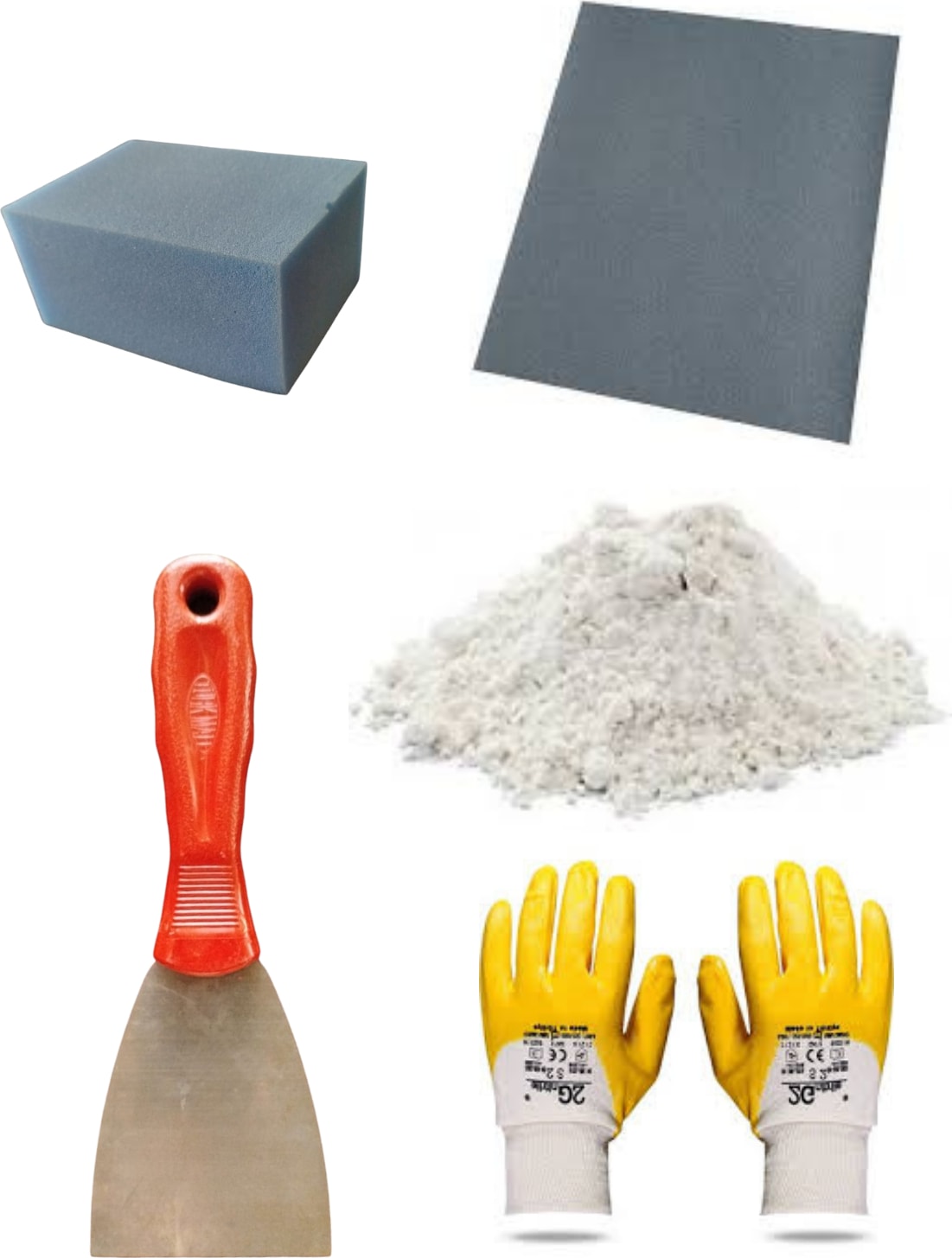 Duvar Tamir Seti 2 kg Sıva Alçısı,spatula,zımpara,sıva Süngeri,eldiven 5 Parça Set