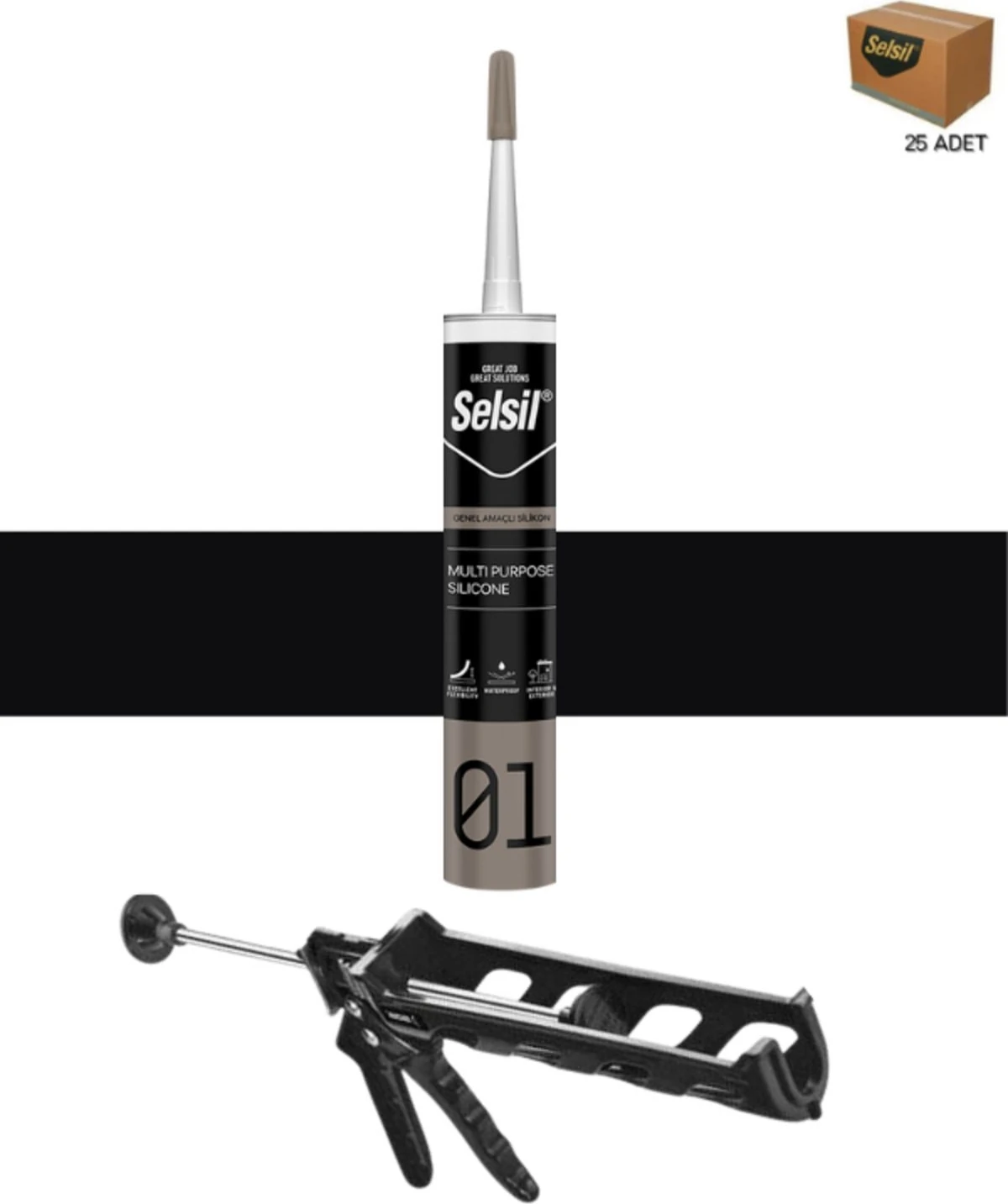 Ga Silikon 280 Gr. Siyah (25 Adet), Plastik Tabanca