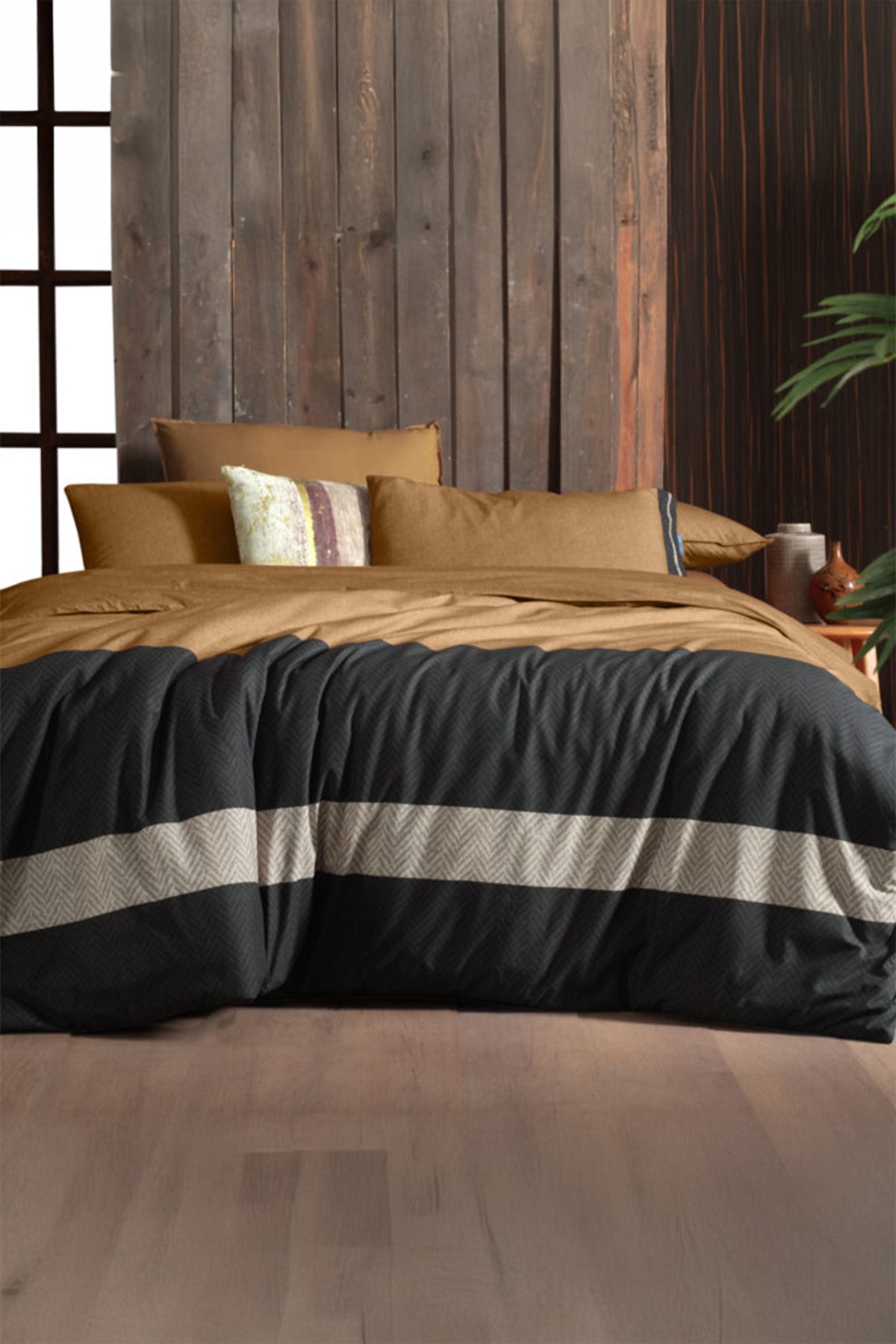 Loamy Taba %100 Pamuk Fancy Poplin Çift Kişilik Nevresim Takımı