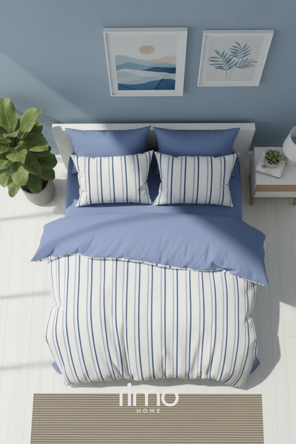 LASTİKLİ ÇARŞAFLI ÇİFT KİŞİLİK NEVRESİM TAKIMI BLUE LINE