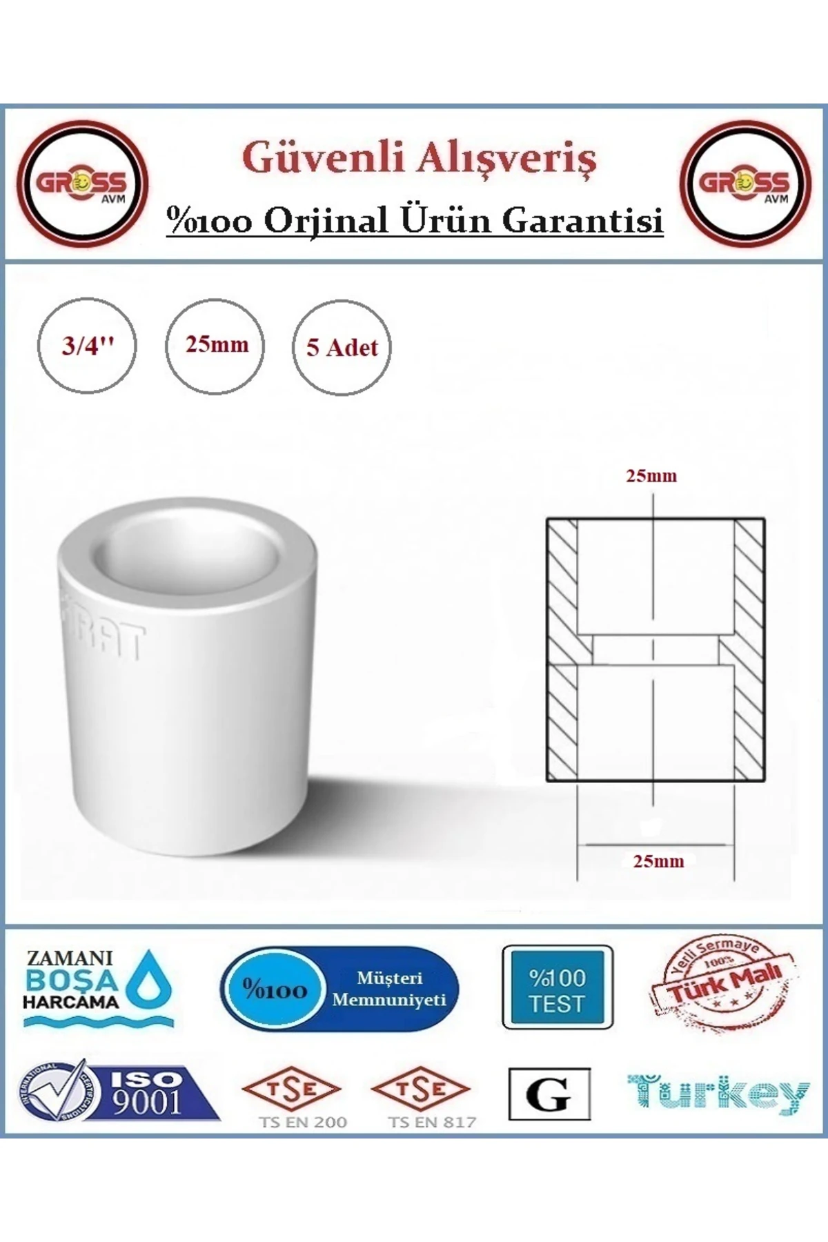 PPRC Manşon - 25mm - 5 Adet