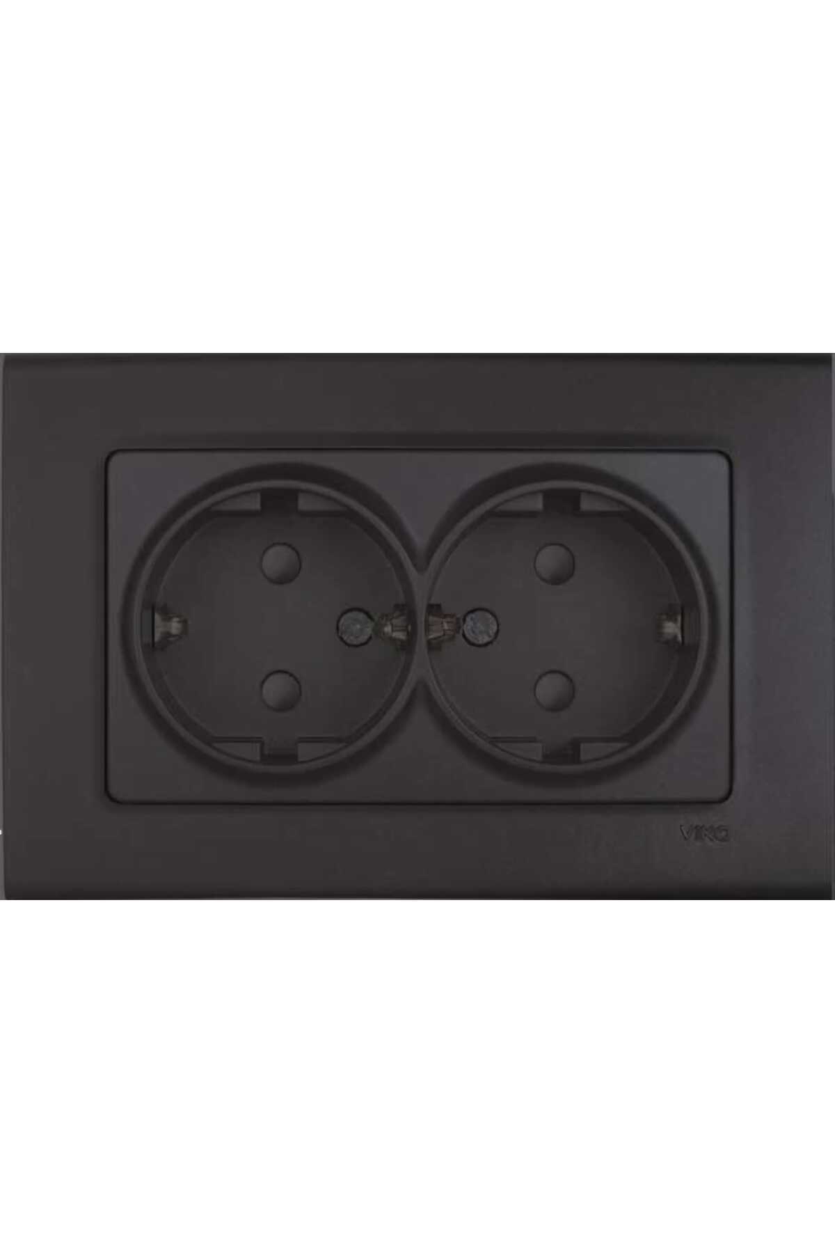 Linnera Life Gece Siyahı İkili Topraklı Priz Artline Serisi - Çerçeve Dahil