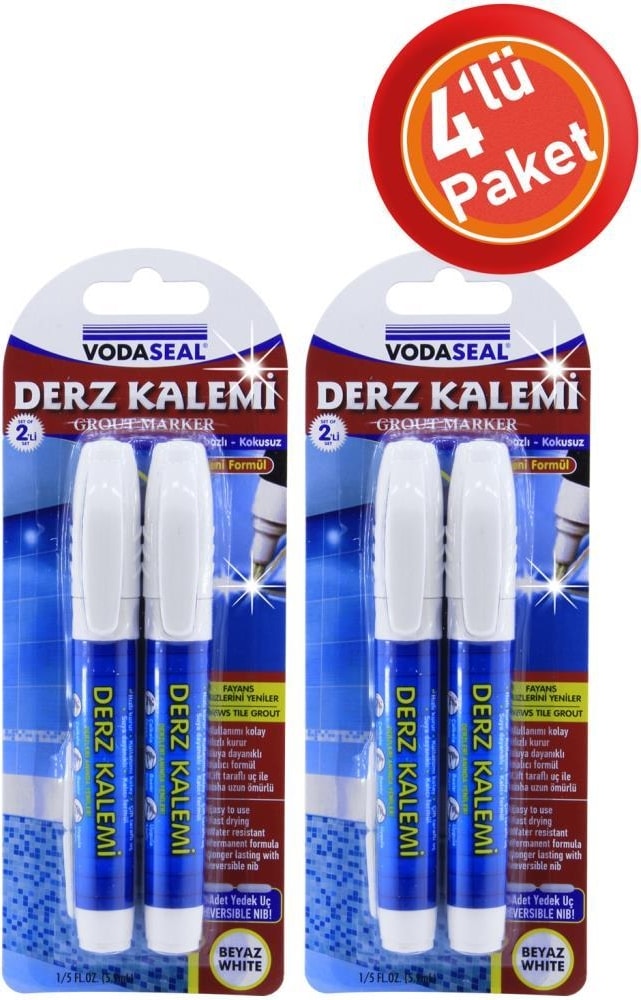 Derz Kalemi 4'lü Paket Beyaz Su Bazlı Kokusuz Fayans Derz Yenileme Yedek Uçlu