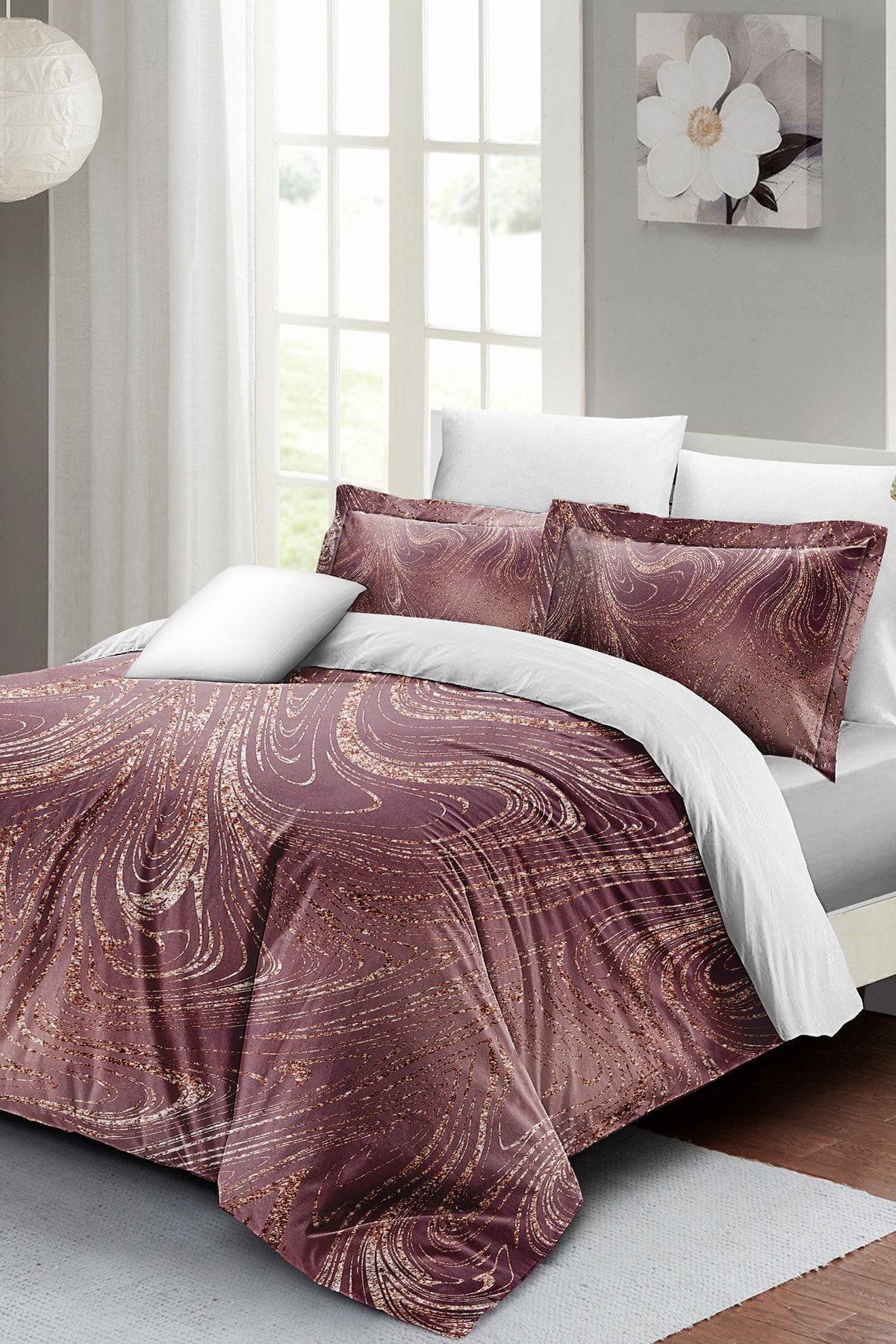 Nevresim Takımı %100 Doğal Pamuk Çift Kişilik 3d Digital Marble Shiny
