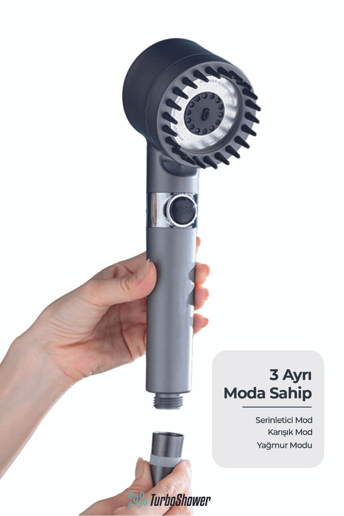 Ayarlanabilir Çok Fonksiyonlu Filtreli Masajlı Duş Başlığı, Krom, Gri