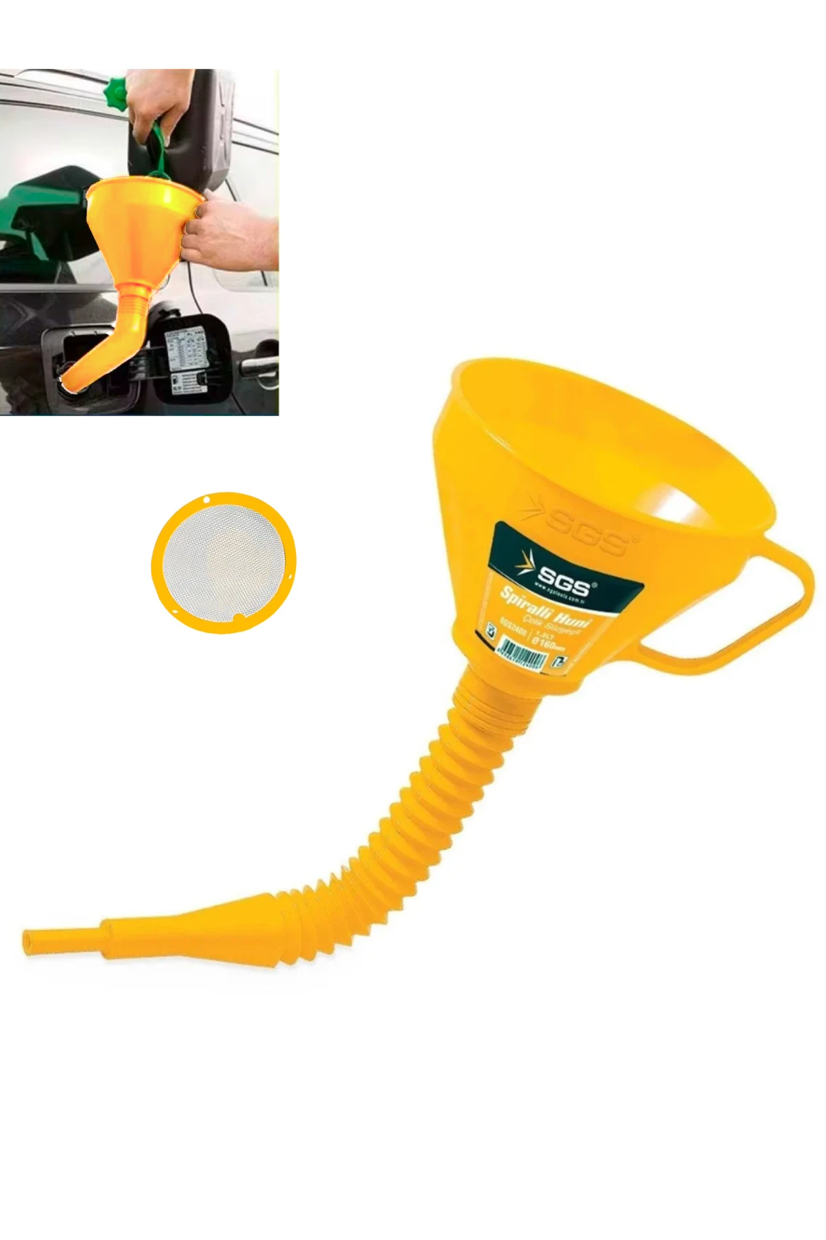 41cm sarı Roney süzgeçli körüklü Plastik huni