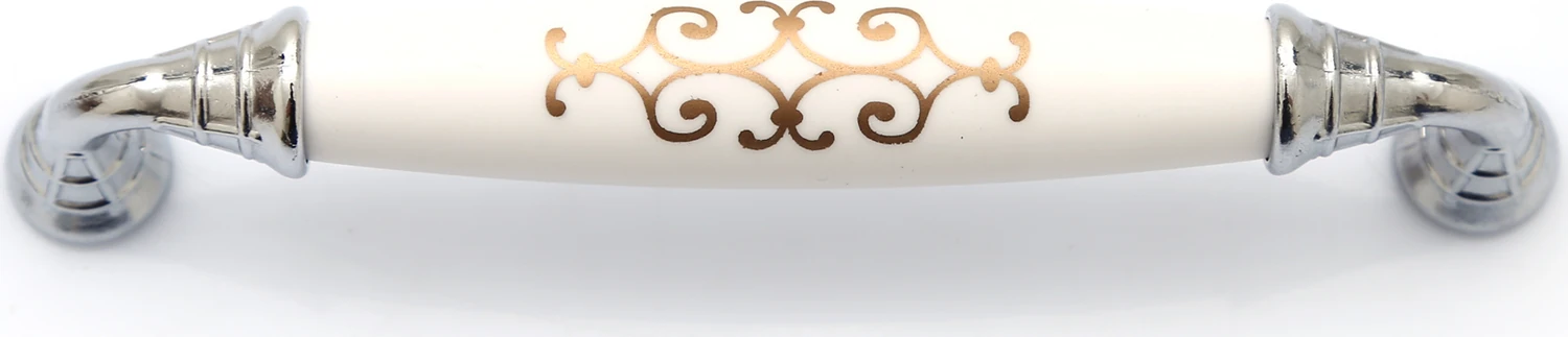 Porselen Görünümlü 128 mm Kulp Krom Örgü Dolap Çekmece Mobilya Kulpu