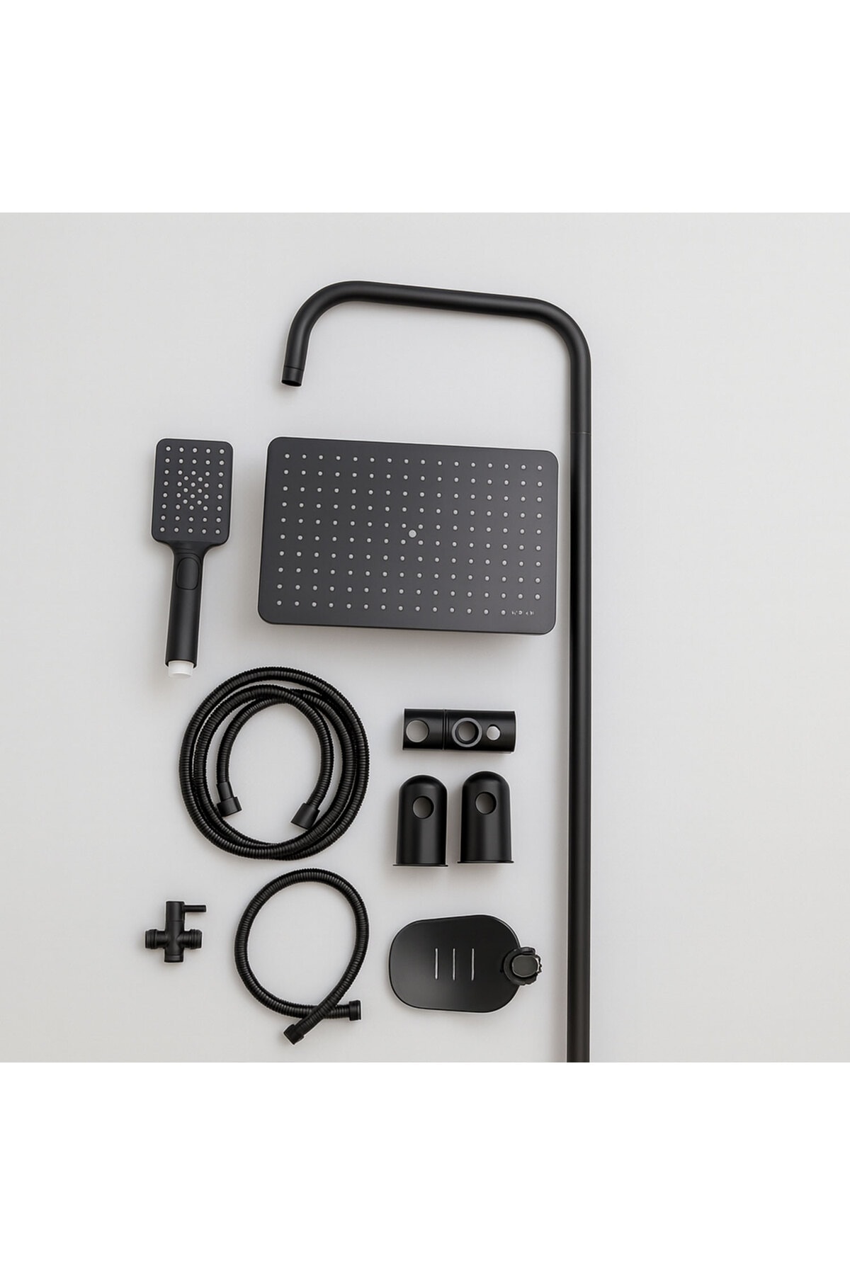 Robot Tepe Duş Seti Tam Takım Mat Siyah Lüks Yağmurlama Başlıklı Vidalı Duş Sistemi Banyo Duvar Tipi