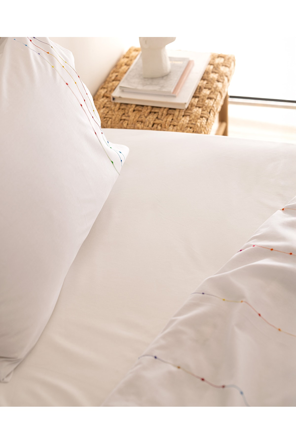 Estampe King Size %100 Pamuk Ranforce Nakışlı Nevresim Takımı - Beyaz