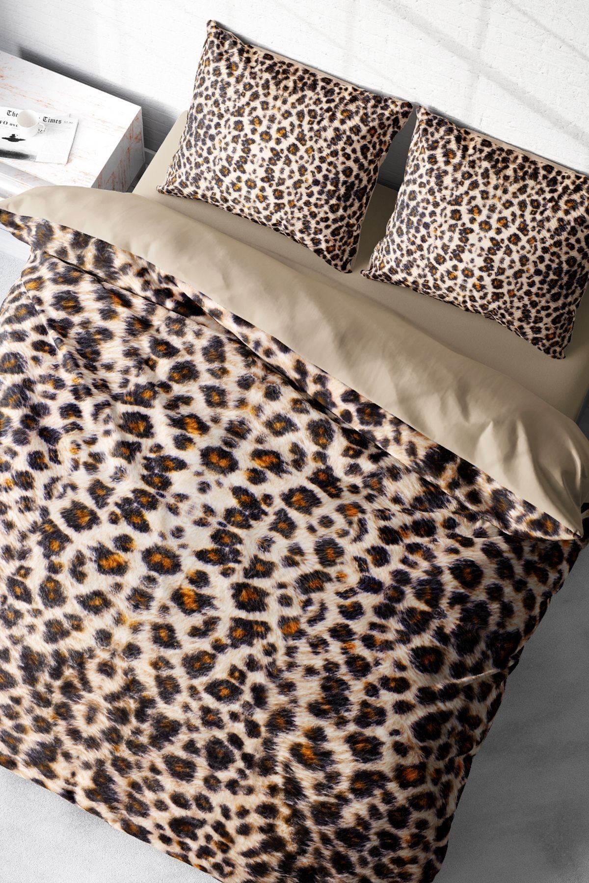 Kıng Sıze %100 Pamuk Saten Çift Kişilik Nevresim Takımı Small Leopard 220x240cm
