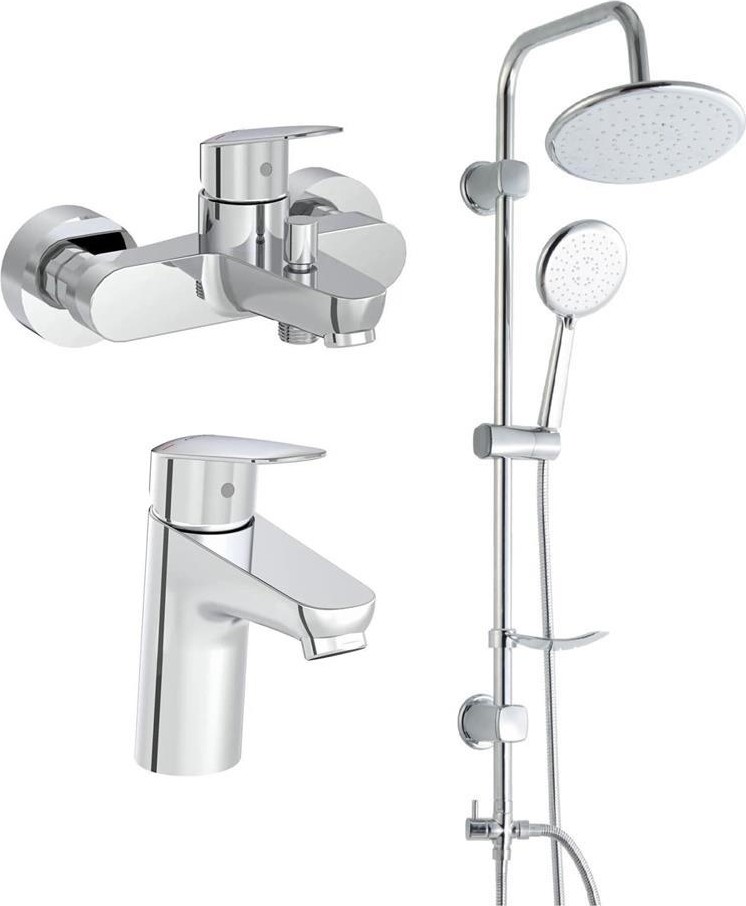 Flow Round Banyo Bataryası + Lavabo Bataryası + Duxxa Bolero Duş Sistemi Set