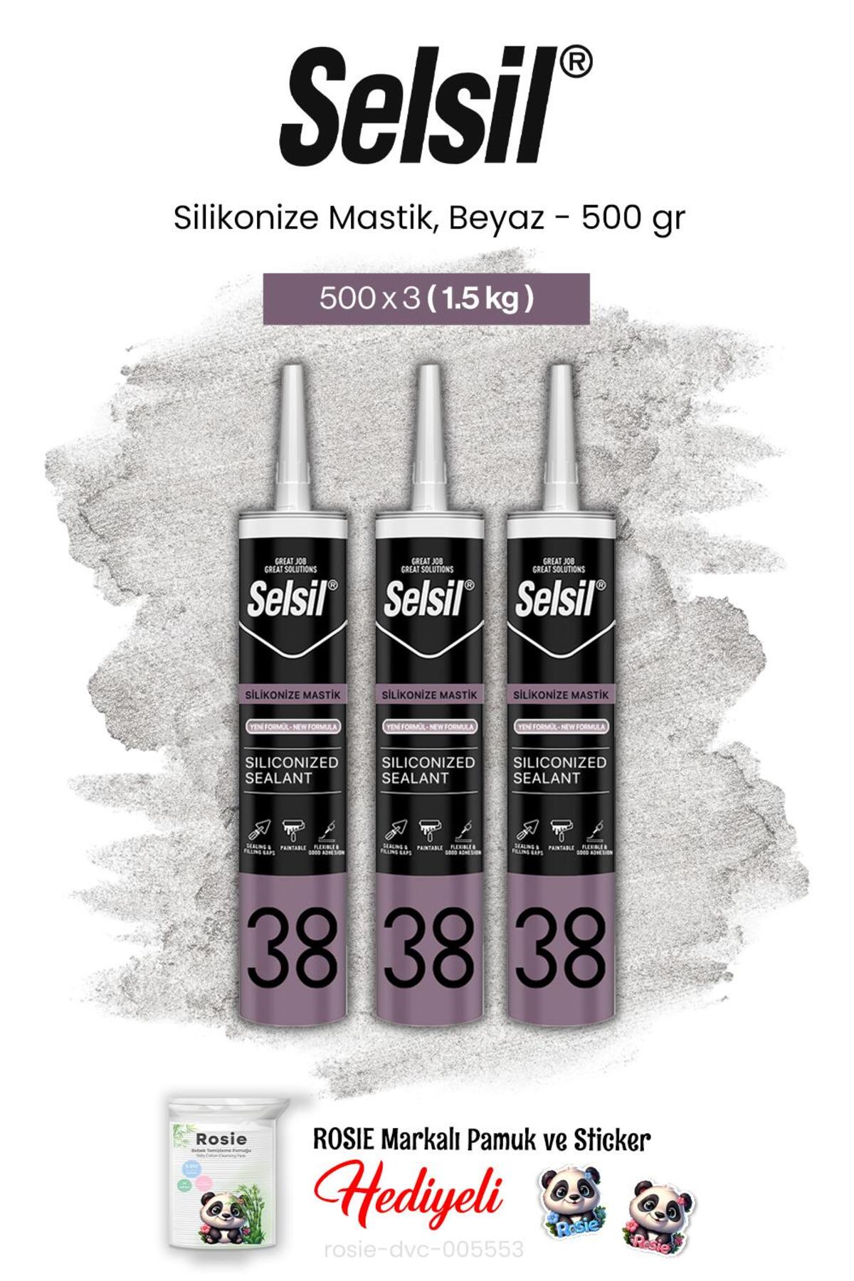 SELSİL 3'lü Silikonize Mastik, 500 gr, Beyaz ve rosie pamuk