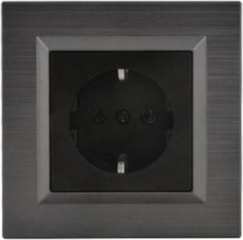Quantum Inox Topraklı Priz (Inox Çerçeve + Siyah Kapak )