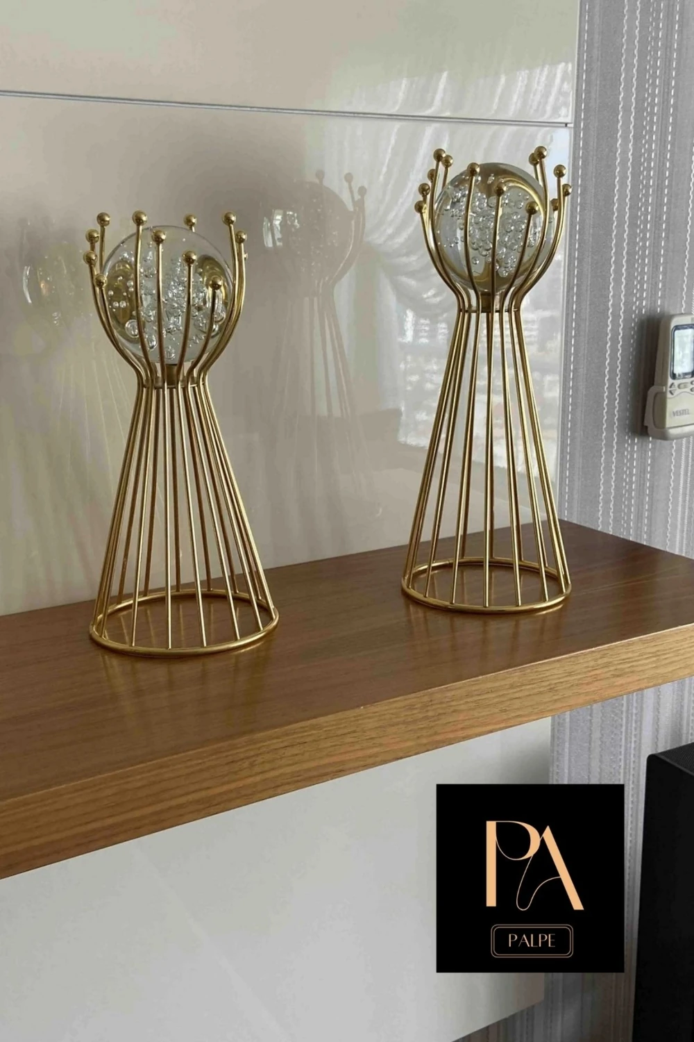 Gold Kabarcık Küre 2'li Metal Biblo Obje Ev Aksesuar Masa Konsol Orta Sehpa Dresuar Salon Ofis Dekor