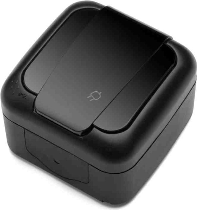 Palmiye Siva Üstü Kapaklı Topraklı Priz Siyah