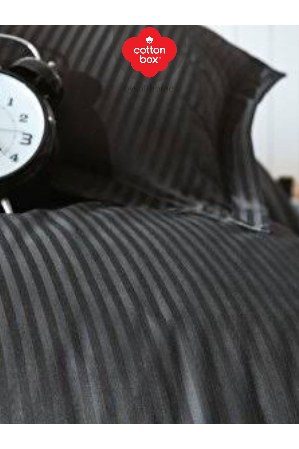Elegant Stripe Antrasit Çift Kişilik Pamuk Saten Nevresim Takımı
