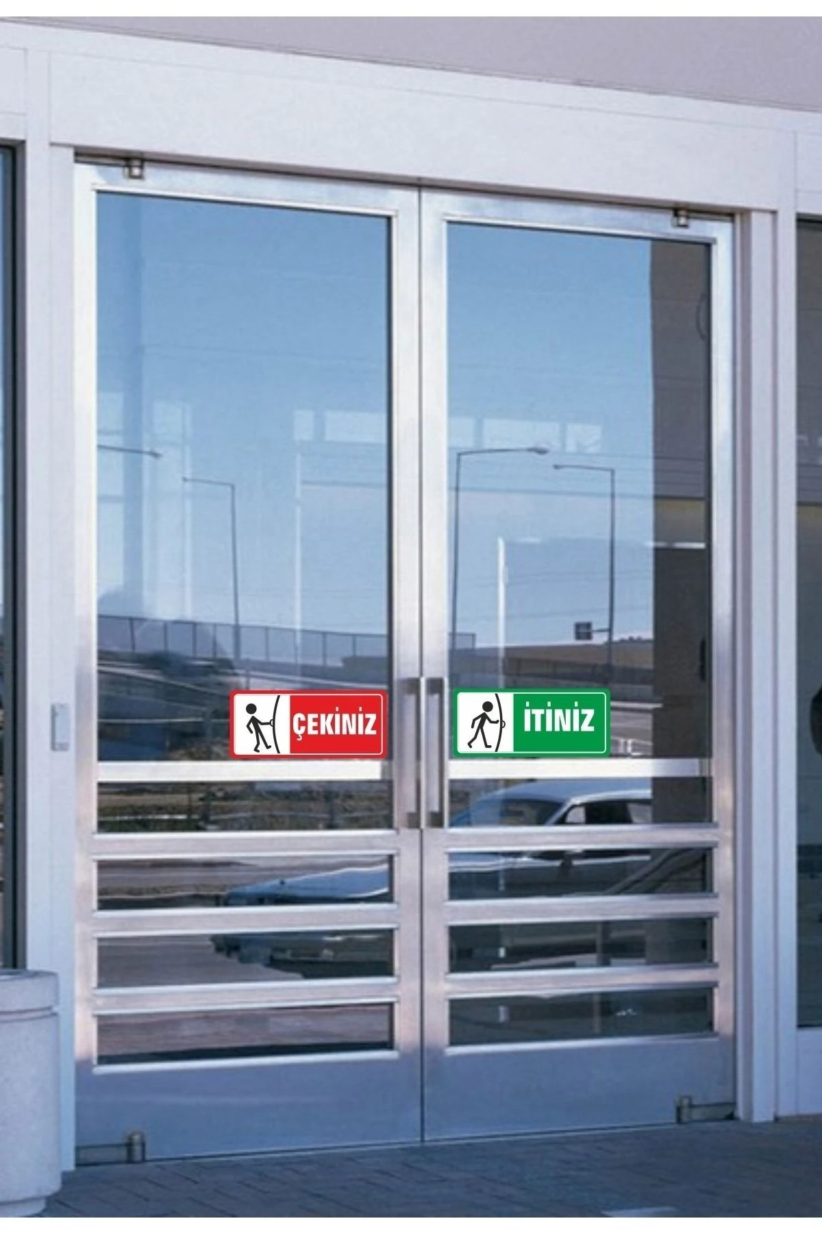 Itiniz Çekiniz Kapı Uyarı Etiketi Sticker (9x21 Cm)